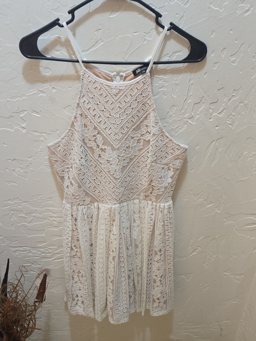 Jump Cream Lace Halter Mini Dress